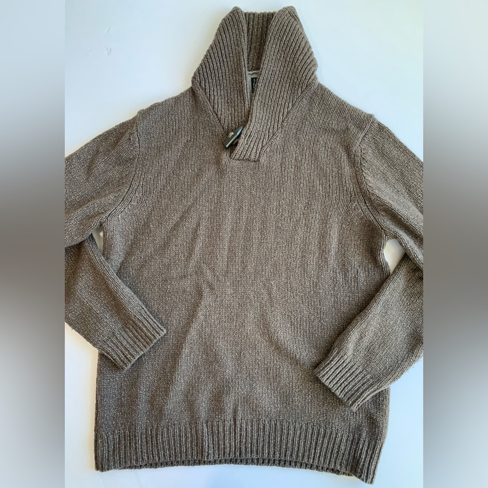 BN2 JOS A‎ BANK Knit Sweater Grey Taupe Wool Pullover Collar Long Sleeve Large
